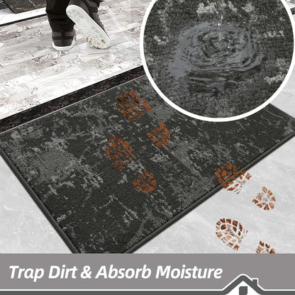 BEQHAUSE Dirt Trapper Door Mat 20"x32" Non-Slip Door Mats Washable Entryway Rugs Stain Resistant Doormat Absorbent Welcome Floor Mat for Front Back Door, Muddy Wet Shoes & Paws,Dark Grey