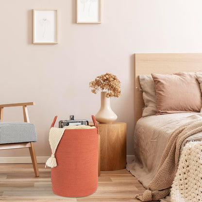 Cotton Rope Laundry Basket Hamper for Clothes Woven Storage Basket for Living Room Bedroom Boho Tall Rope Baskets for Blanket Toys Pillow Towels Baby Nursery Hamper Bin Large rustic