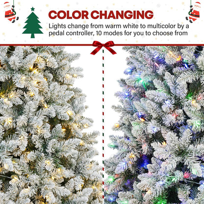 6ft Lighted Artificial Christmas Tree, 250 Multicolor LED Lights, Snow Flocked Christmas Tree with 1032 PVC Tips, Metal Base & Hinged Branches for Holiday, 10 Modes