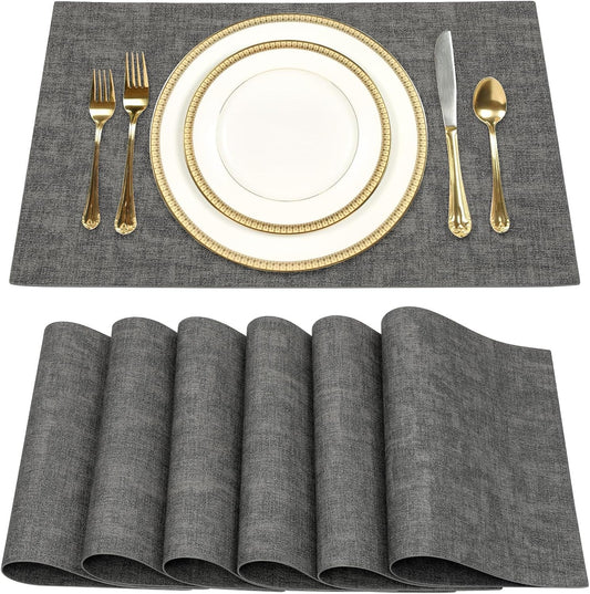 SUEH DESIGN Faux Leather Placemats Set of 6, Wipeable Place Mats Heat Resistant Table Mats Waterproof Dining Table Placemats for Indoor Outdoor Kitchen Dining Table