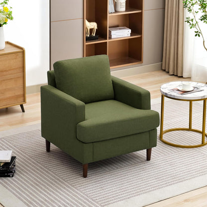 Mid-Century Accent Chair,Modern Linen Fabric Armchair for Living Room,Comfy Upholstered Reading Accent Chairs for Bedroom,Single Sofa Chair with Wood Legs (Green, 2 Pack)
