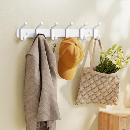 Coat Rack Wall Mounted Heavy-Duty: Metal Coat Hanger 6 Hooks for Hanging Hat, Clothes, Robe, Keys, Backpack, Bathroom Towels, Jacket, Purse - Closet, Door, Entryway, Mudroom (White, 1 Pack)