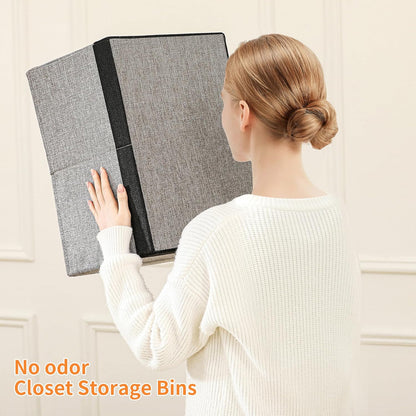 linen closet organizers and storage, 3 Pack Large Storage Baskets, Washable, Clothing Storage Bins with Handle, Closet Organizer for Storage Sweater,Sheets (gray black, 16"x9½"x6¾")