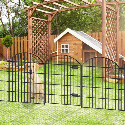 Metal Garden Fence with Gate 36in (H) x 18.7ft (L), 1 Gate+7 Panels Dog Fence Border Fence Animal Barrier, No Dig Garden Fencing for Yard Flower Bed Lawn Patio Outdoor,ECG3508,Black