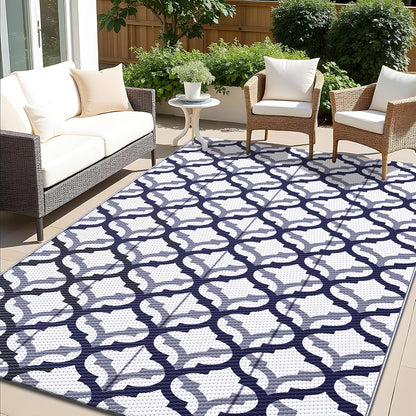 OLANLY Reversible Outdoor Rug 5x8 ft Clearance, Waterproof Outdoor Plastic Straw Rug with Interlacing Pattern, RV Mat for Patio, Camping, Balcony, Deck, Backyard, Navy & White