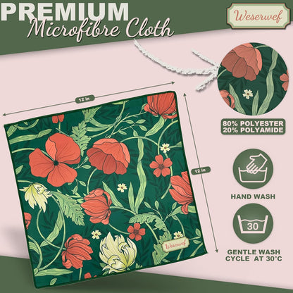 WESERWEF Design Microfiber Glasses Cleaning Cloth – Premium Cleaning Cloth for Eyeglasses, Screens, Tablets, Cameras & Lenses, 12" x 12", Ultra-Soft & Scratch-Free (Garden)