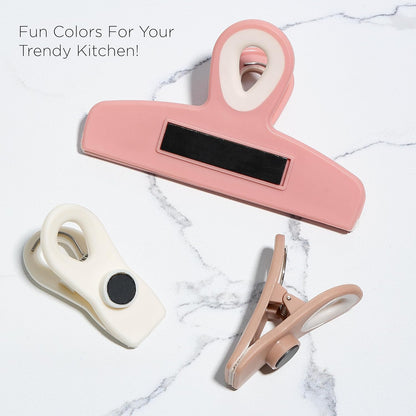 COOK WITH COLOR Bag Clips - Heavy Duty Chip Clip and Refrigerator Magnet Clips for Food Storage with Air Tight Seal Grip, Green and Pink, Pack of 8