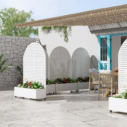 Casaphoria Metal Raised Garden Bed with Trellis and Wheels, 72"x47"x16" Arched Planter Box for Climbing Plants, Vegetables & Vines, Features Drainage Holes and Privacy Screen (White-Louvered)