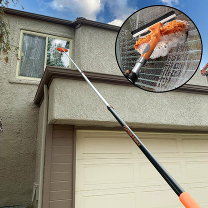 4-12 ft Window Washing Kit with Extension Pole (20+ Foot Reach) // Window Cleaning Tool & Window Washer Squeegee with Telescopic Extension Pole // Best Indoor Outdoor Window Washing Equipment