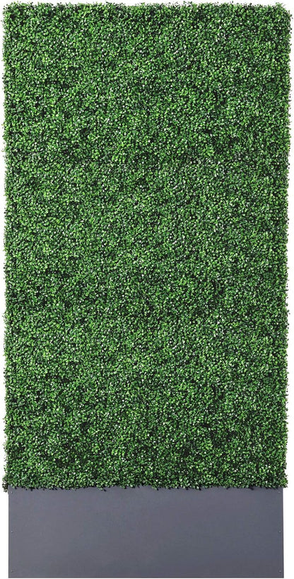 AGPL Upgraded Artificial Boxwood Hedge Wall with Dark Gray Stainless Steel Planter (96" Height 48" Width 12" Deep) Outdoor and Indoor Backdrop Divider Privacy Screen and Decorative Wall