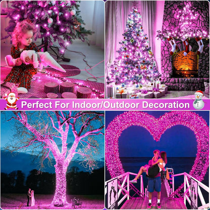 262FT 800 LED Christmas Lights, Plug in Christmas Tree Lights Outdoor with Timer and 8 Modes, Green Wire Waterproof String Light for Indoor House Yard Patio Wedding Decorations, Pink