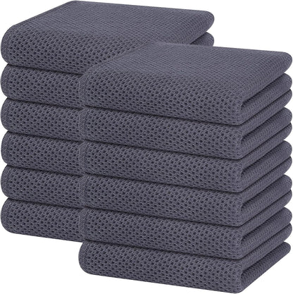 Homaxy 100% Cotton Waffle Weave Kitchen Dish Towels, Ultra Soft Absorbent Quick Drying Cleaning Towel, 13 x 28 Inches, 12-Pack, Dark Grey