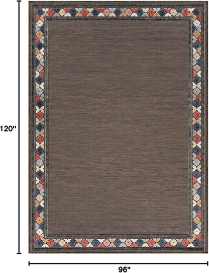 Beverly Rug Outdoor Rug 8x10 Modern Bordered Area Rugs for Indoor and Outdoor Patio Easy to Clean Non Shedding Living Room Porch Garden Washable Outside Carpet (8 x 10 Brown)