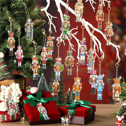 Tondiamo 20 Pcs Christmas Diamond Painting Keychain Kits 5d DIY Christmas Nutcracker Diamond Art Pendants Double Sided Hanging Key Chains Xmas Craft Gifts for Adult Holiday Party Decoration DIY