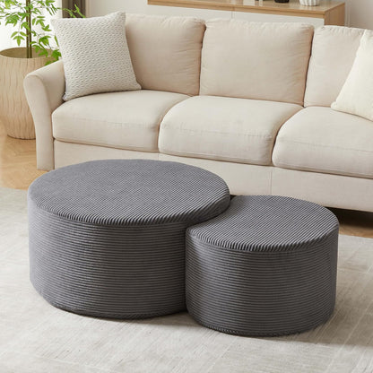 WILLIAMSPACE 50" Foam Nesting Coffee Table Set of 2, Modern Upholstered Round Center Tables for Living Room, Accent Side Tea Table Ottoman, No Assembly - Grey