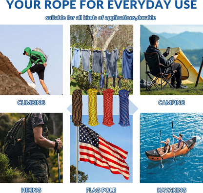 Diamond Braided Polypropylene Rope Nylon Mix Thick Heavy Duty Ropes 1/4 inch 100ft High Strength Perfect for Clothesrope Camping Hiking and Other Outdoor Activities 1/4 100ft 4Pack Rope