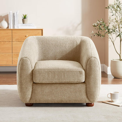 Modern Accent Chair for Living Room, Upholstered Armchair with Linen Fabric, Single Sofa Chair with Solid Wood Legs, Boucle, Camel
