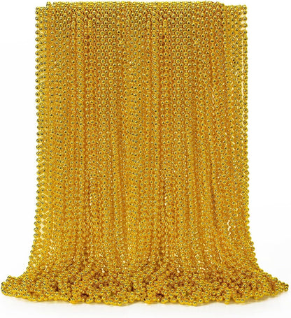 50PCS Mardi Gras Beads, Gold Bead Necklace Stuff, 33" Mardi Gras Christmas Beads Necklace Costume, Festival Parade Throw Accessories for Mardi Gras St Patricks Xmas Wedding Birthday Supplies Decor