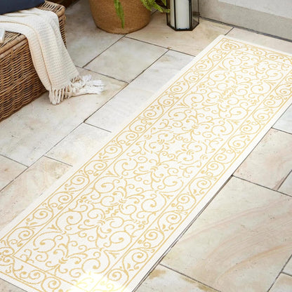 JONATHAN Y Vintage Filigree Indoor Outdoor Runner Rug 2X8 Cream/Yellow, Charleston Textured Weave for Backyard, Patio, Porch, Easy-Cleaning, High Traffic, Pet-Friendly, Non-Shedding (SMB106M-28)