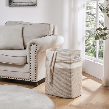 OIAHOMY Laundry Hamper-Laundry Basket,Tall Cotton Storage Basket with Handles,Decorative Blanket Basket for Living room,Collapsible Large Basket for Toys,Pillows,Clothes-16x13x22in-Yellow variegated