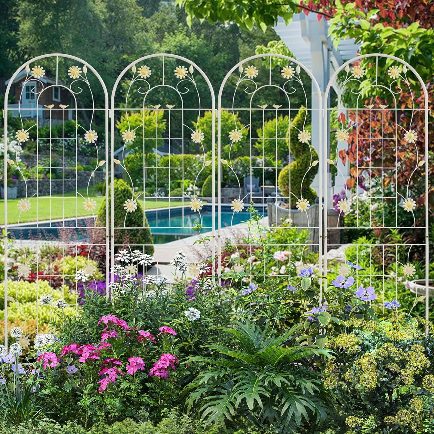 LZRS 2 Pack 71x20in Rustic Iron Arch Decoration Garden Trellis with Black Metal Coating – Perfect for Supporting Climbing Plants Outdoor, Roses, Vines, Flowers, and Vegetables.