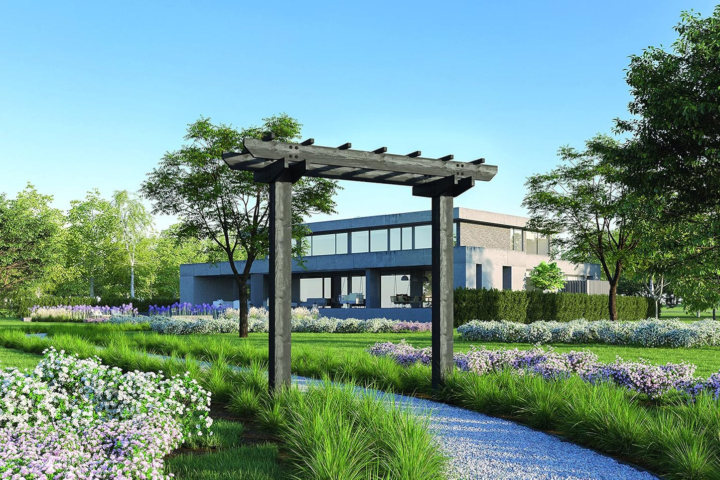 Vita Charcoal Gray Wildwood Cedar Arbor – 72" W x 90" H, Garden Arch for Climbing Plants, Wedding Ceremony & Backyard Décor, Durable Two-Post Trellis, Easy Assembly, for Parties & Celebrations