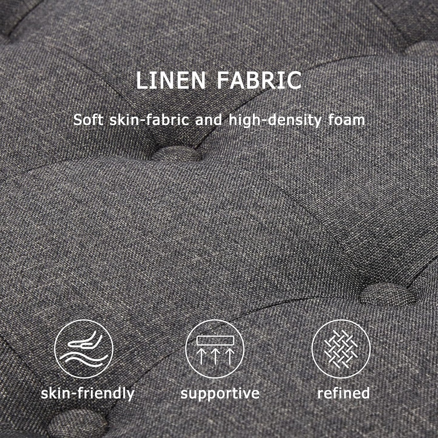 Tbfit Large Square Storage Ottoman Bench, ButtonTufted Upholstered Coffee Table Ottoman with Solid Wood Legs, Oversized Storage Ottomans Toy Box for Living Room (Light Grey)