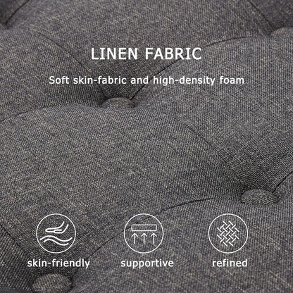 Tbfit Large Square Storage Ottoman Bench, ButtonTufted Upholstered Coffee Table Ottoman with Solid Wood Legs, Oversized Storage Ottomans Toy Box for Living Room (Light Grey)