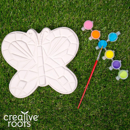 Creative Roots Mosaic Butterfly Stepping Stone Kit, Includes 7-Inch Ceramic Stepping Stone & 6 Vibrant Paints, Paint Your Own Stepping Stone, DIY Stepping Stone for Kids Ages 8+ White