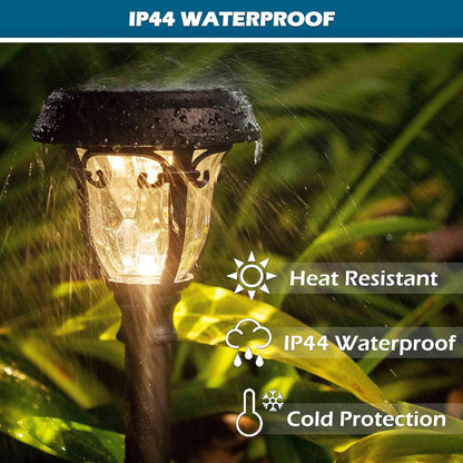 LeiDrail Solar Lights Outdoor Pathway, 6 Pack LED Glass Metal Solar Garden Lights with 2 Modes, Garden Decor for Yard Patio Landscape Walkway