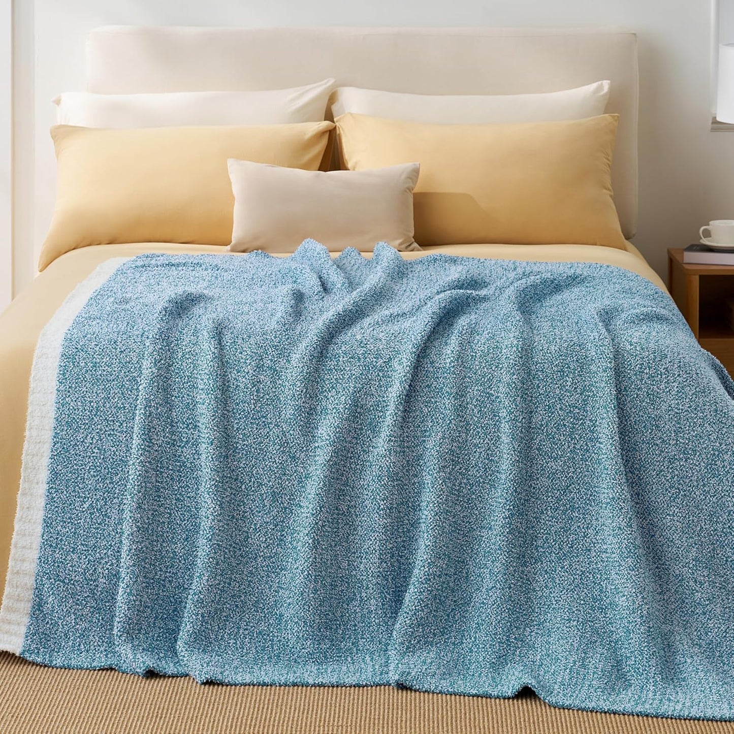 Joiedomi Twin Blanket for Couch Bed Sofa, Blue Knitted Blankets Gifts for Women Mom Girls, Cozy Cute Soft Throw Home Room Decor Aesthetic for Women Mothers Birthday Gifts 60x80 Inches