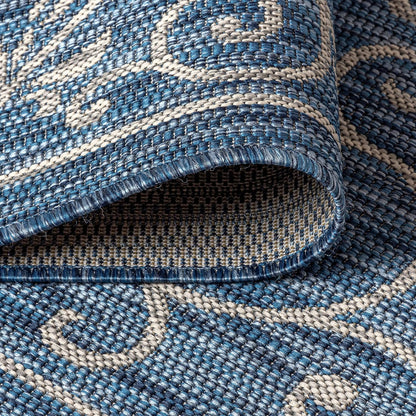 JONATHAN Y Vintage Filigree Indoor Outdoor Octagon Area Rug 8 Ft Navy/Gray, Charleston Textured Weave for Backyard, Patio, Porch, Easy-Cleaning, High Traffic, Pet-Friendly, Non-Shedding (SMB106D-8TGN)