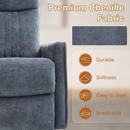 Manual Swivel Rocker Recliner Chair for Adults, Overstuffed Reclining Glider Chair for Nursing with Vibration Massage & Heat, Living Room Rocking Recliner 2-Stage backrest, Chenille Fabric Blue
