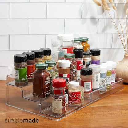 SIMPLEMADE 3-Tier Spice Rack Organizer - Versatile Storage Shelf for Kitchen, Bathroom, Bedroom & Office, Set of 2, Expandable Clear