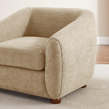 Modern Accent Chair for Living Room, Upholstered Armchair with Linen Fabric, Single Sofa Chair with Solid Wood Legs, Boucle, Camel