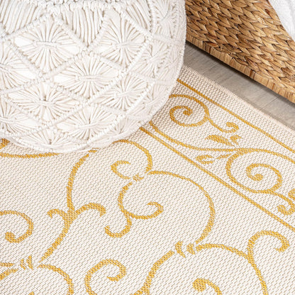 JONATHAN Y Vintage Filigree Indoor Outdoor Runner Rug 2X10 Cream/Yellow, Charleston Textured Weave for Backyard, Patio, Porch, Easy-Cleaning, High Traffic, Pet-Friendly, Non-Shedding (SMB106M-210)