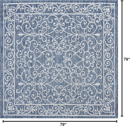 JONATHAN Y Vintage Filigree Indoor Outdoor Square Area Rug 6X6 Navy/Gray, Charleston Textured Weave for Backyard, Patio, Porch, Easy-Cleaning, High Traffic, Pet-Friendly, Non-Shedding (SMB106D-6SQ)
