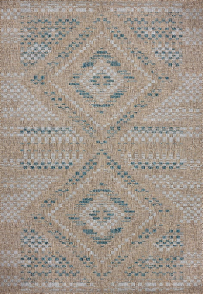Loloi Amber Lewis Topanga Collection TOP-04 Natural/Aqua 3'-11" x 5'-11" Indoor/Outdoor Accent Rug