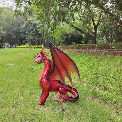 Decorative Red Dragon Figurine, Crackle The Dragon Statue, Patio Garden Porch Courtyard Decor