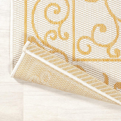 JONATHAN Y Vintage Filigree Indoor Outdoor Square Area Rug 5X5 Cream/Yellow, Charleston Textured Weave for Backyard, Patio, Porch, Easy-Cleaning, High Traffic, Pet-Friendly, Non-Shedding SMB106M-5SQ