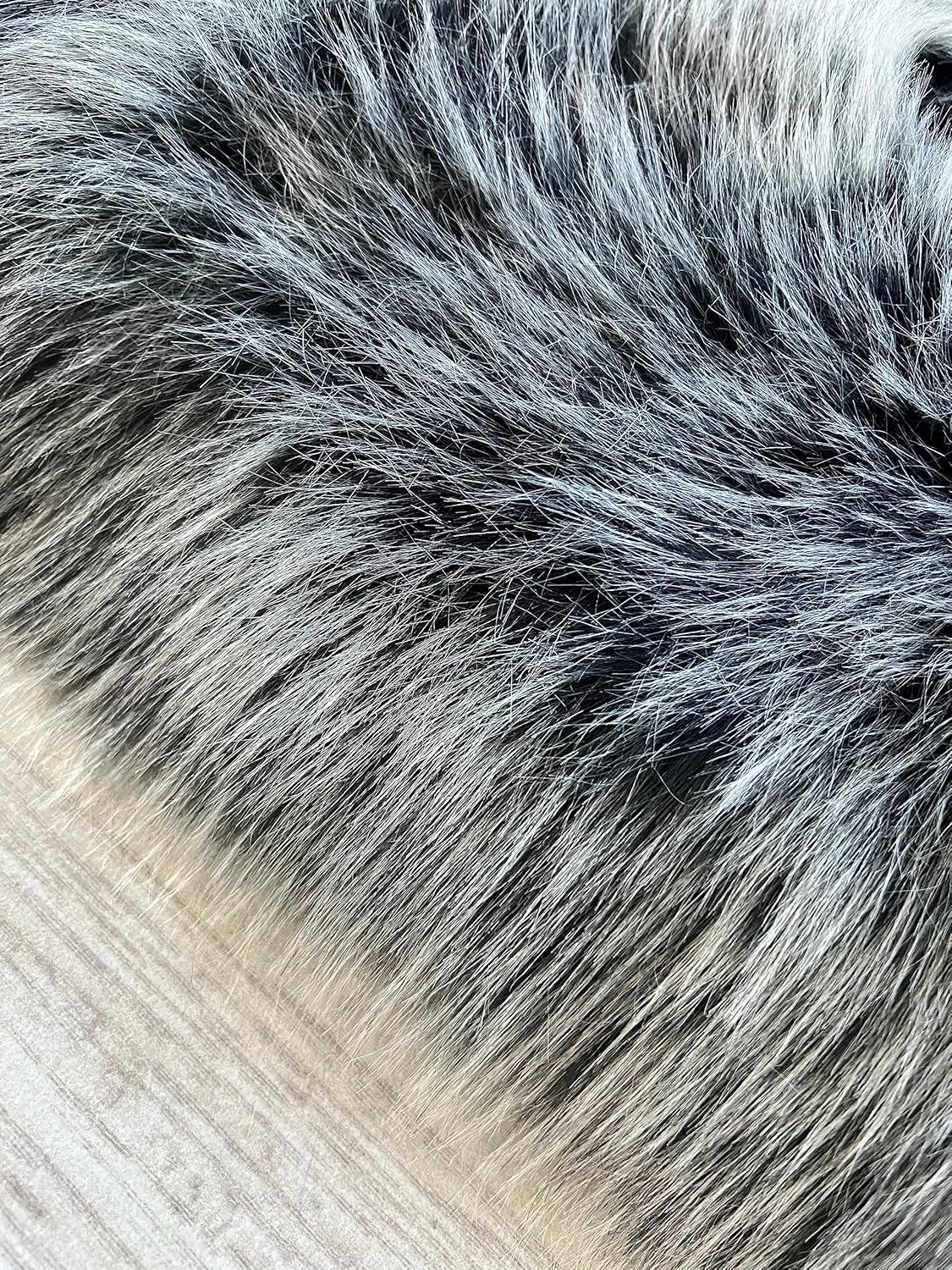 LAMBZY Faux Sheepskin Super Soft Hypoallergenic Free Shape Silky Shag Rug, Luxury Shaggy Plush Carpet for Bedroom Living Kids Room Sofa Rugs (Black with White Tips, Single and a Half 2'x4')