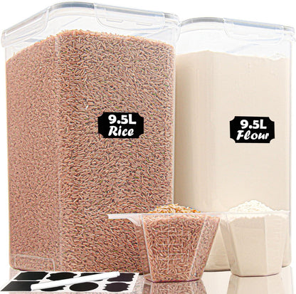 [2PC] 9.5L | 10 qt | 320 Oz Extra Large Airtight Food Storage Containers with Lids, Kitchen & Pantry Organizers and Storage Clear Plastic, Bulk Flour Sugar Canister Set -Wide Deep Leakproof & BPA Free