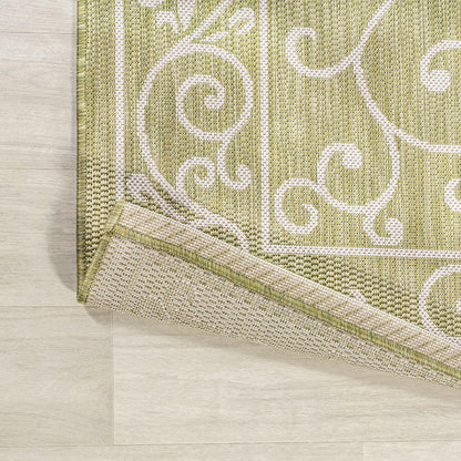 JONATHAN Y Vintage Filigree Indoor Outdoor Runner Rug 2X8 Green/Cream, Charleston Textured Weave for Backyard, Patio, Porch, Easy-Cleaning, High Traffic, Pet-Friendly, Non-Shedding (SMB106H-28)
