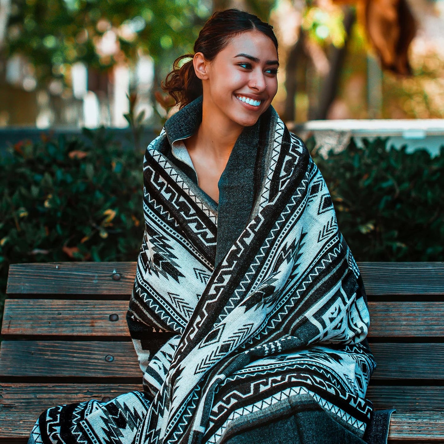 Off the Grid Inca Aztec Throw Blanket | Southwest Indian Navajo Boho Style | Native Woven Western Cover for Camping, Bedding, Couch