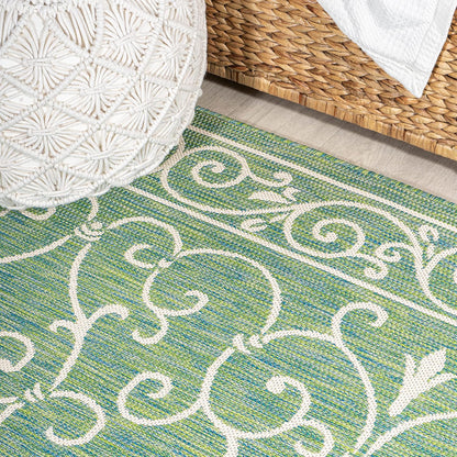JONATHAN Y Vintage Filigree Indoor Outdoor Runner Rug 2X10 Green/Ivory, Charleston Textured Weave for Backyard, Patio, Porch, Easy-Cleaning, High Traffic, Pet-Friendly, Non-Shedding (SMB106K-210)