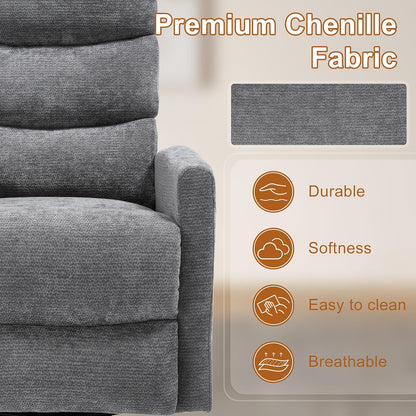 Manual Swivel Rocker Recliner Chair for Adults, Overstuffed Reclining Glider Chair for Nursing with Vibration Massage & Heat, Living Room Rocking Recliner 3-Stage backrest, Chenille Fabric Dark Gray