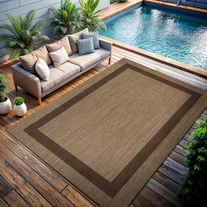 CAMILSON Outdoor Rug 10x14 - Large Modern Outside Rugs for Patios Porches Waterproof Durable Washable Non-Shedding, Easy-to-Clean Indoor Outdoor Area Carpet (10 x 14, Bordered - Jute)
