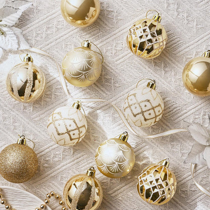 Valery Madelyn Christmas Ornaments Set, 30ct 2.36 Inches White and Gold Shatterproof Christmas Tree Decorations Ball Ornaments Bulk, Elegant Hanging Ornaments for Xmas Holiday Party Decor