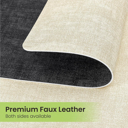 Faux Leather Dual Sided Placemats Set of 6, Square Non-Slip Heat Resistant Placemats with Coaster, Reversible Wipeable Waterproof Table Mats for Kitchen, Dining, Outdoor (6, Black Beige)