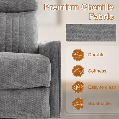 Manual Swivel Rocker Recliner Chair for Adults, Overstuffed Reclining Glider Chair for Nursing with Vibration Massage & Heat, Living Room Rocking Recliner 2-Stage backrest, Chenille Fabric Dark Gray